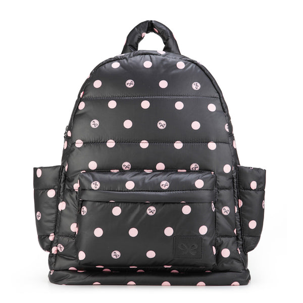 Backpack Baby Diaper Bag - Black with Pink Polka Dot L