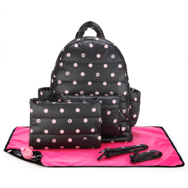 Backpack Baby Diaper Bag - Black with Pink Polka Dot L